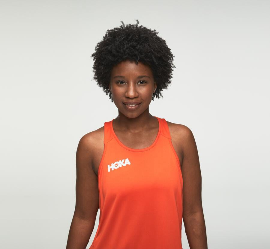 Hoka Womens Tops NZ - Hoka One One Performance Orange (ITA127460)